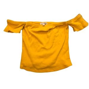 Fashion Nova Off the Shoulder Crop Top in Mustard